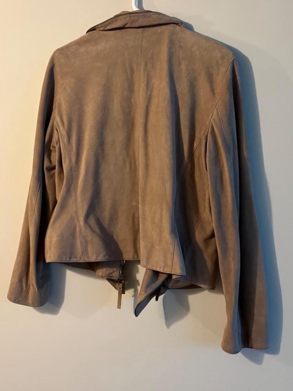 Marc Cain Taupe Suede Ruffle Front Leather Jacket - Picture 2 of 4